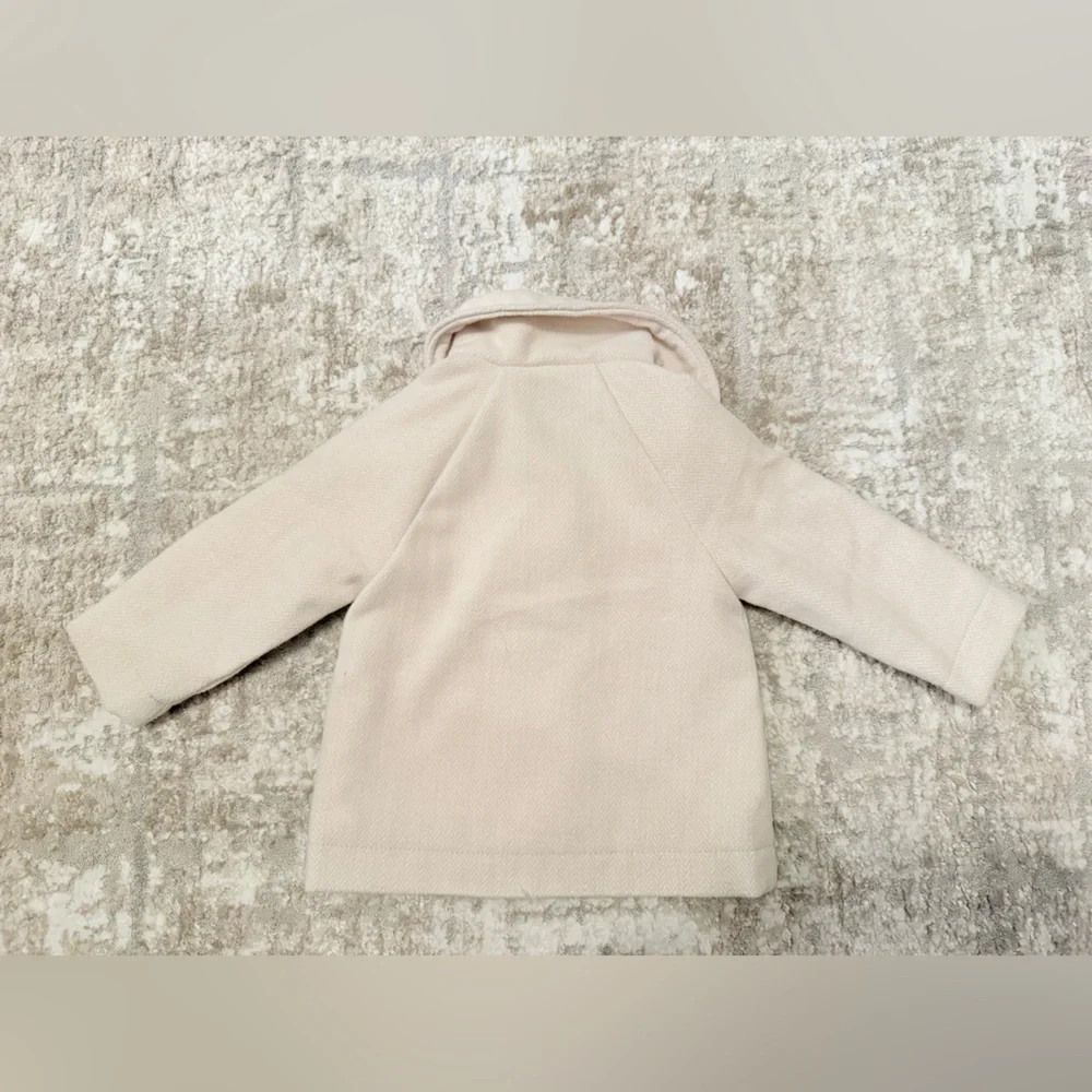 Old Navy Kids Beige Button Down Winter Formal Pea Coat size 6-12M- NWOT